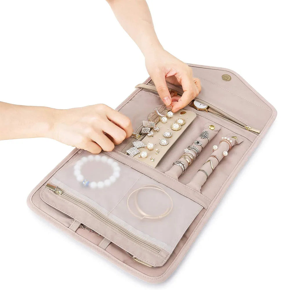 Vibe Geeks Roll Foldable Jewelry Case for Journey Travel Jewelry Organizer-4